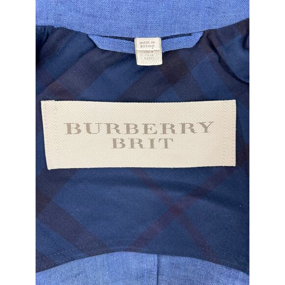 Burberry Brit 100% Linen Short Trench Coat in Blue - Picture 9 of 16